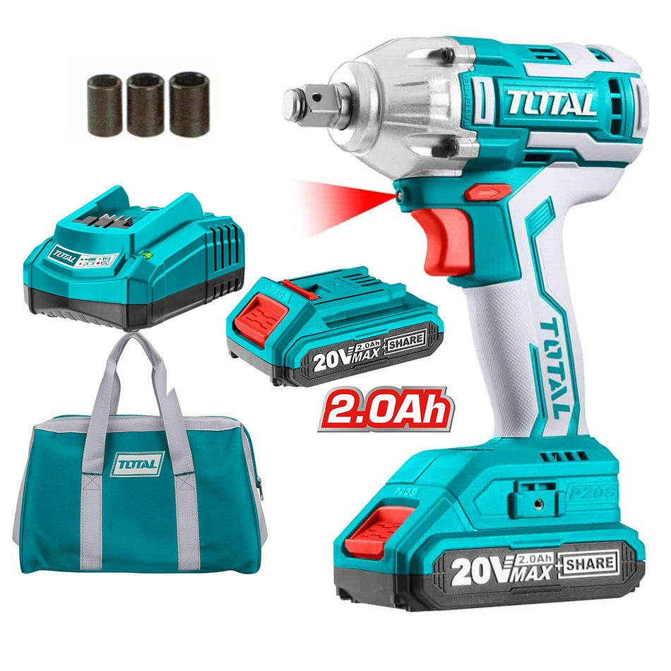 PISTOLA DE IMPACTO INALAMBRICA TOTAL 20V 1/2´´ 2300RPM C/LED + 2 BAT. + 1 CARG. (TIWLI2001-7)