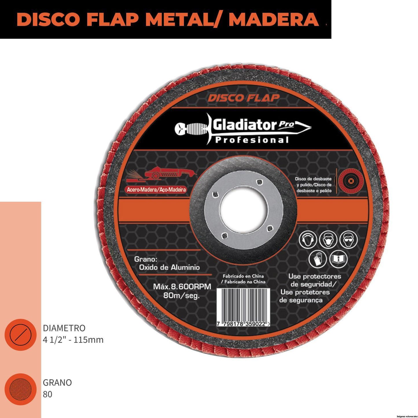 DISCO FLAP GLADIATOR 4 1/2´´ ACERO Y MADERA GR 80 (DFA 811580)