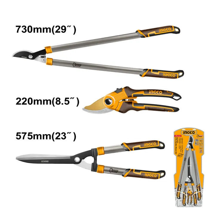 SET TIJERA 8,5´´ / CORTASETO 22´´ / TIJERON 29´´ 3 PIEZAS INGCO (HLT76033)