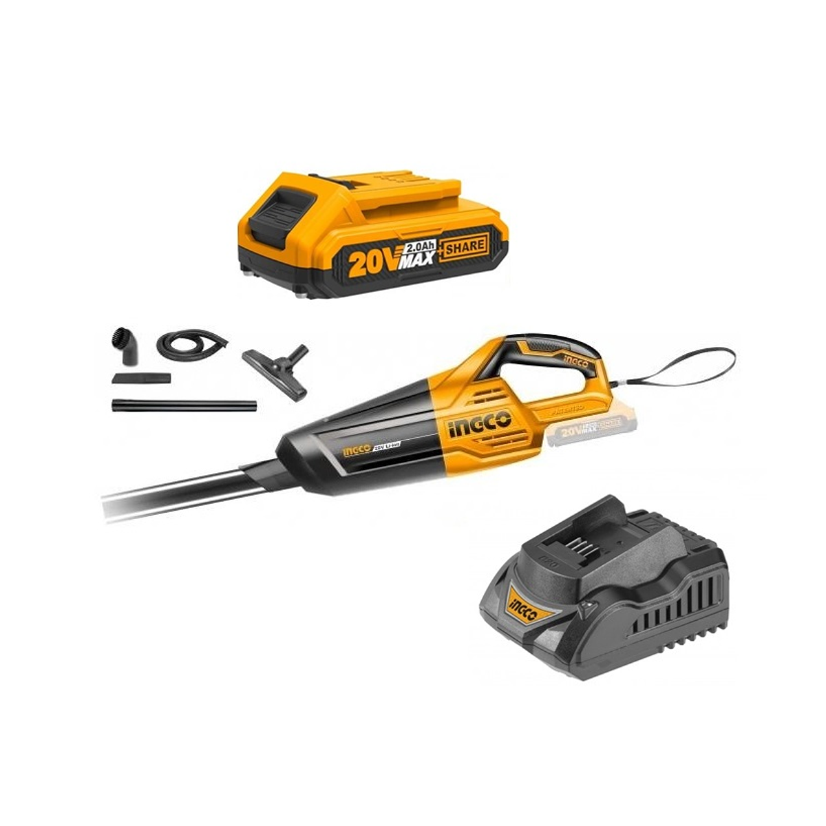 KIT ASPIRADORA 20V 0.7L + 2 BATERIAS 2AH + CARGADOR INGCO