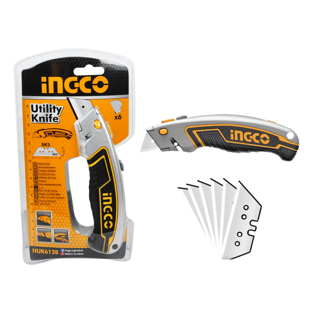 CUCHILLO CARTONERO 61X19MM INGCO CON HOJA SK5 RETRACTIL (HUK6128)