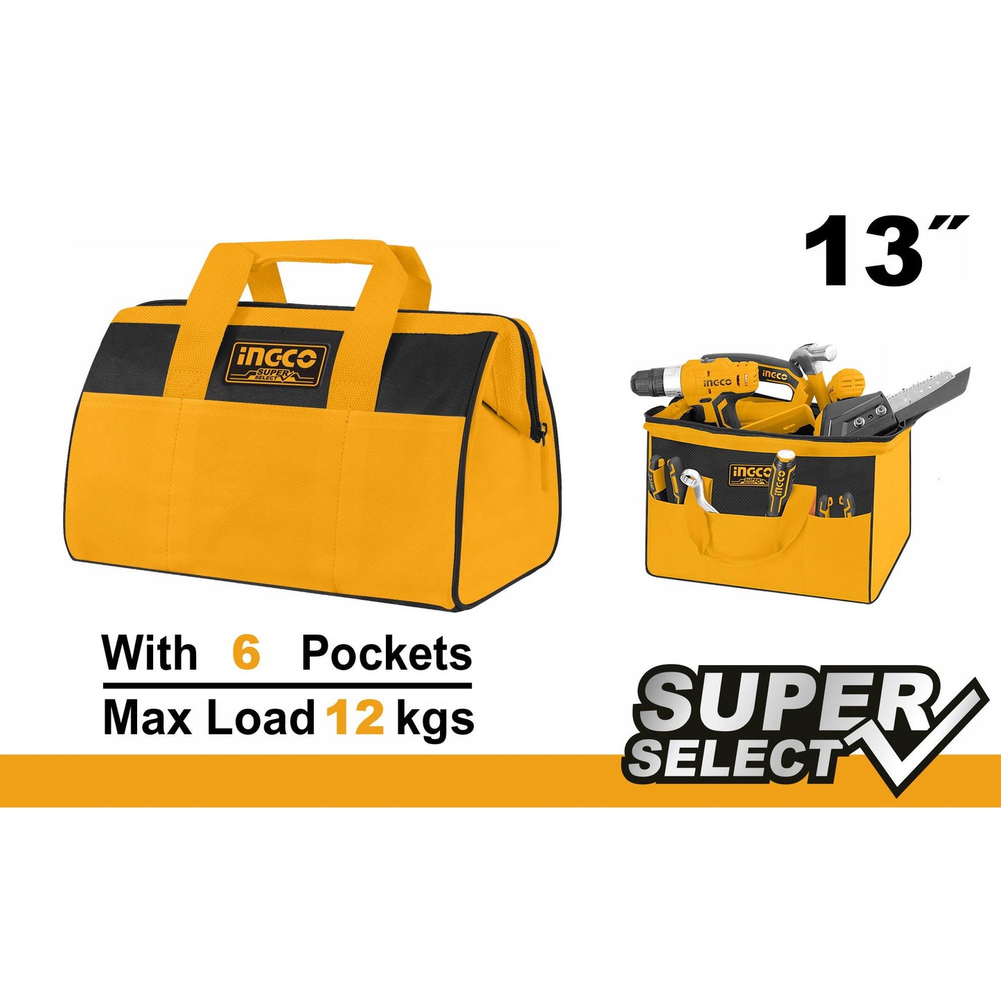 BOLSO DE HERRAMIENTAS 6 BOLSILLOS 13'' INGCO (HTBG281328)