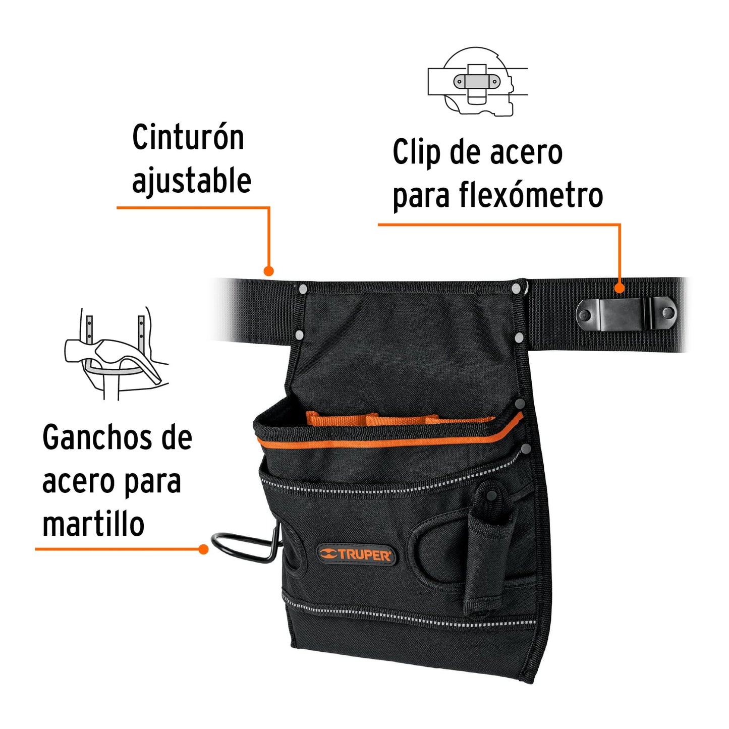 PORTAHERRAMIENTAS CON CINTURON TRUPER 7 COMPARTIMIENTOS (POHE-7N)
