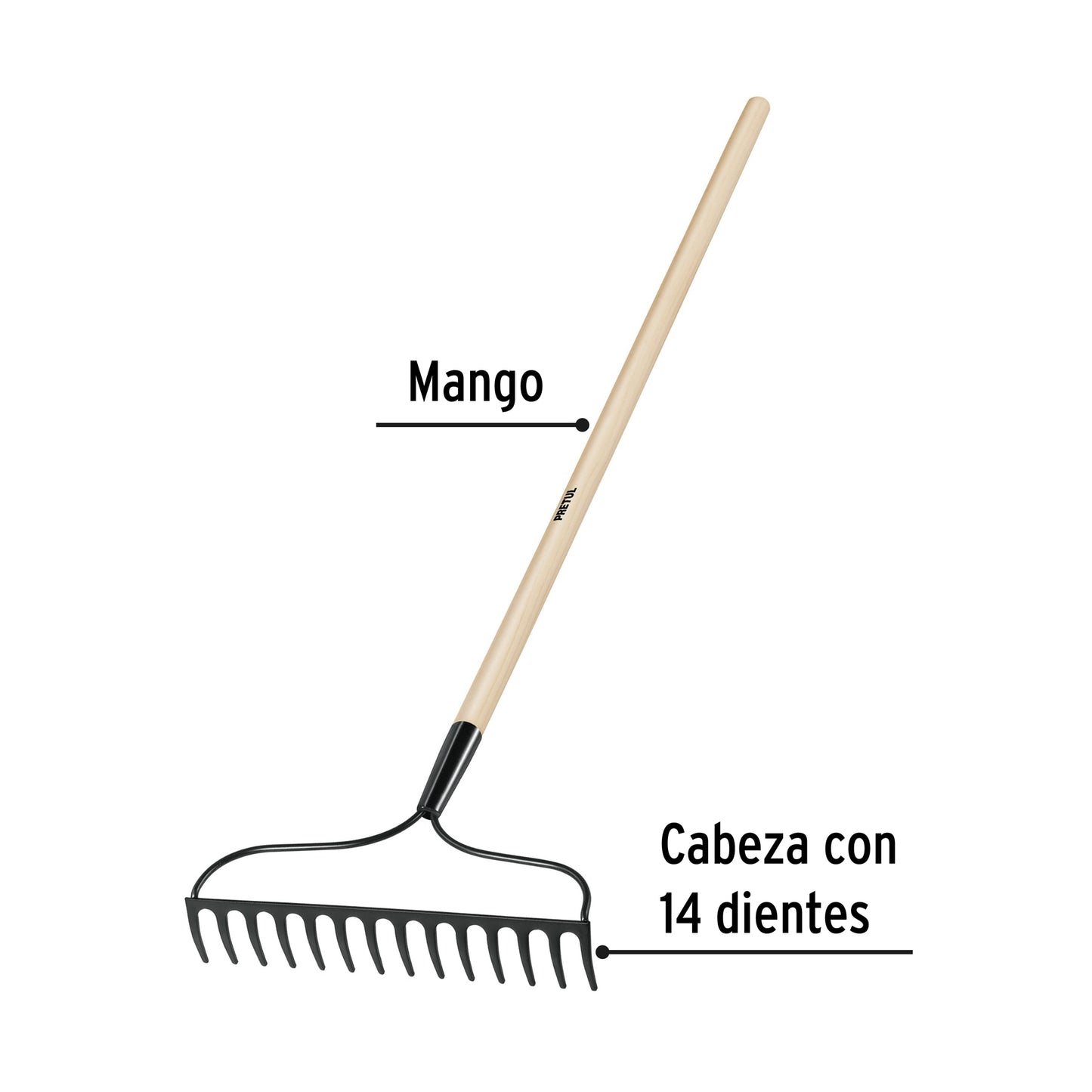 RASTRILLO PRETUL 14 DIENTES C/MANGO (R-14AL-P)