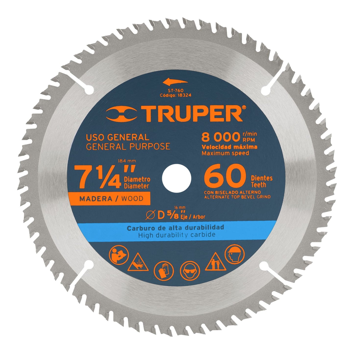 DISCO SIERRA CIRCULAR MADERA TRUPER 7 1/4´´ X 5/8´´ 60 DIENTES (ST-760)