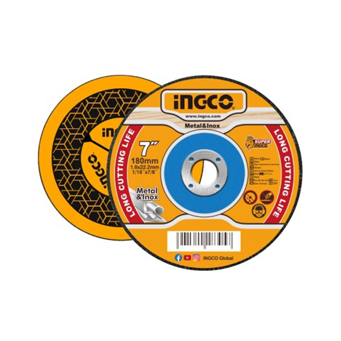 DISCO DE DESBASTE METAL 7´´ 180X6X22.2MM INGCO (MGD601801)