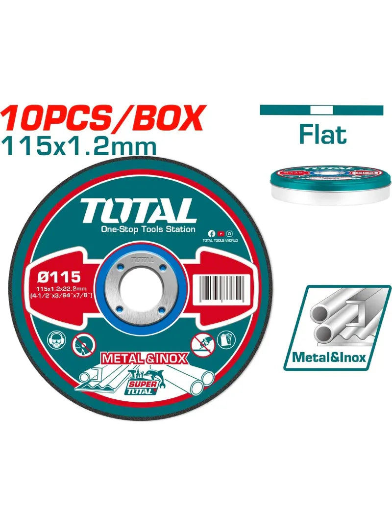 JUEGO 10 DISCOS DE CORTE METAL ABRASIVO TOTAL 4 1/2´´ (TAC2211155)