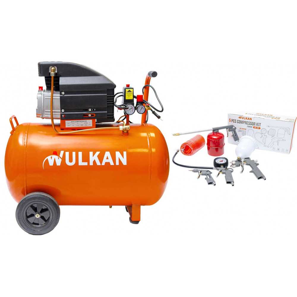MOTOCOMPRESOR 50LTS 2.5HP + KIT DE 5 PIEZAS WULKAN (WCK-50)
