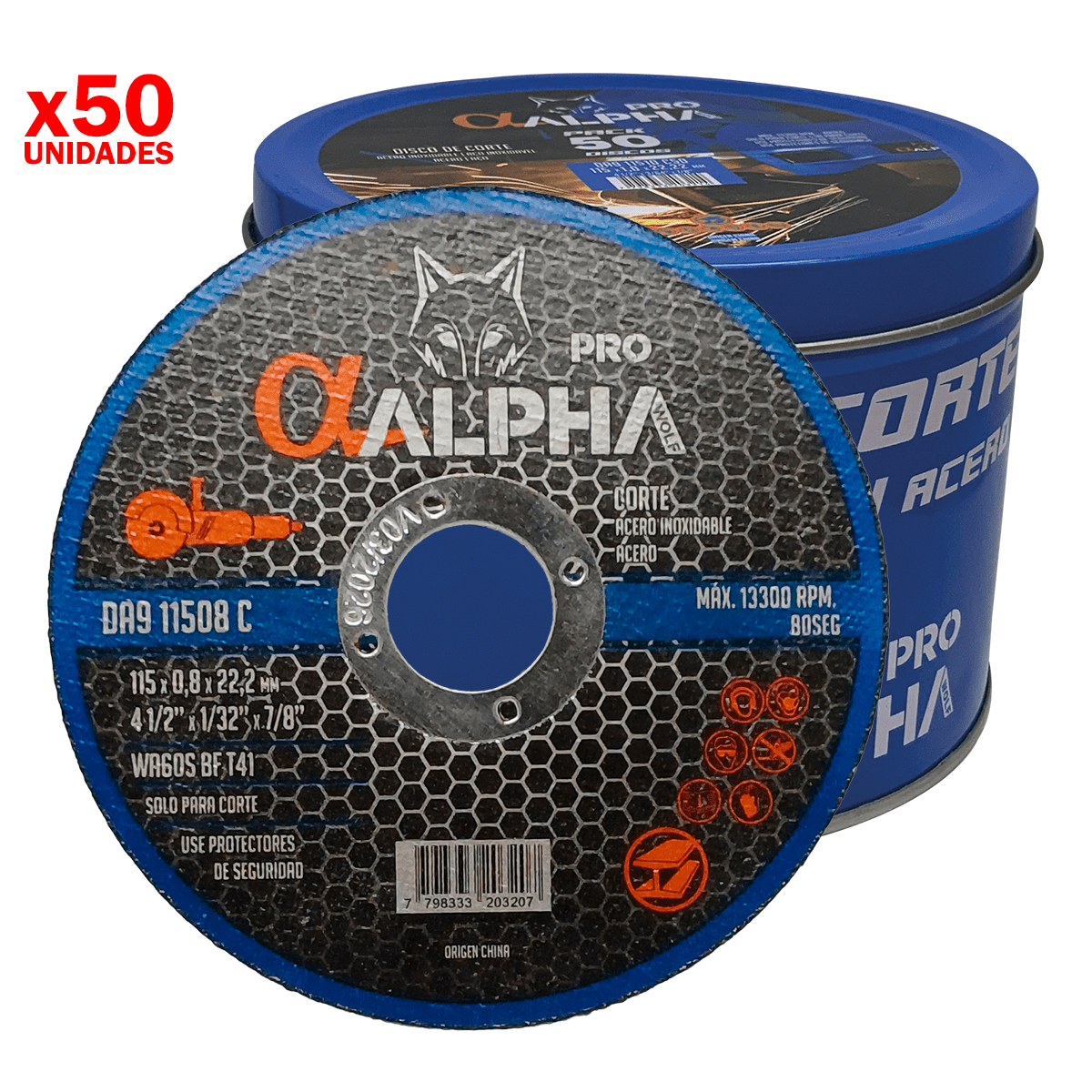 DISCO DE CORTE ALPHA 4 1/2´´ X 0.8MM ACERO INOX (DA9 11508 C)