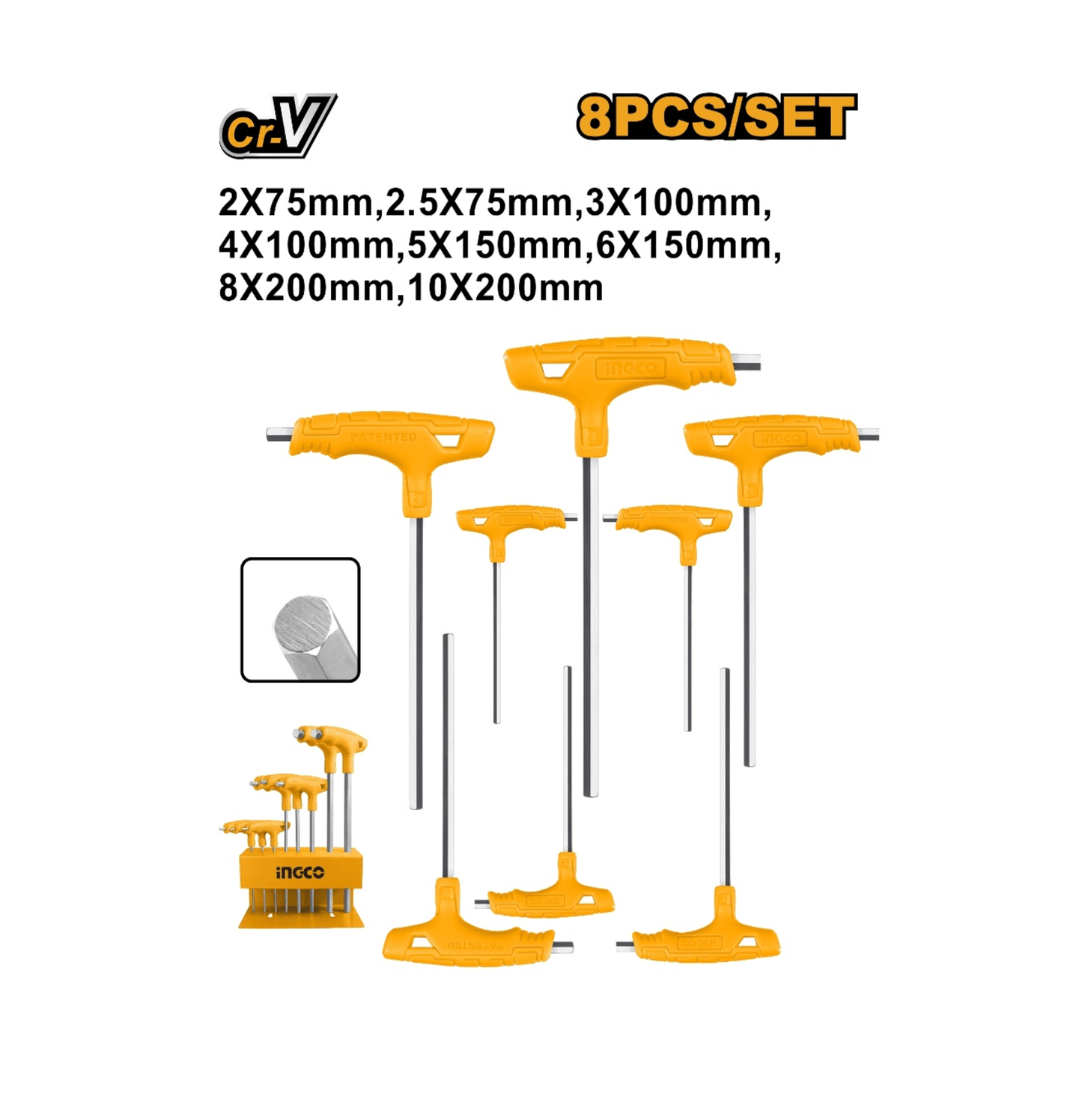 SET LLAVES ALLEN MANGO EN T INDUSTRIAL 8 PIEZAS 2-10MM INGCO (HHKT80818)