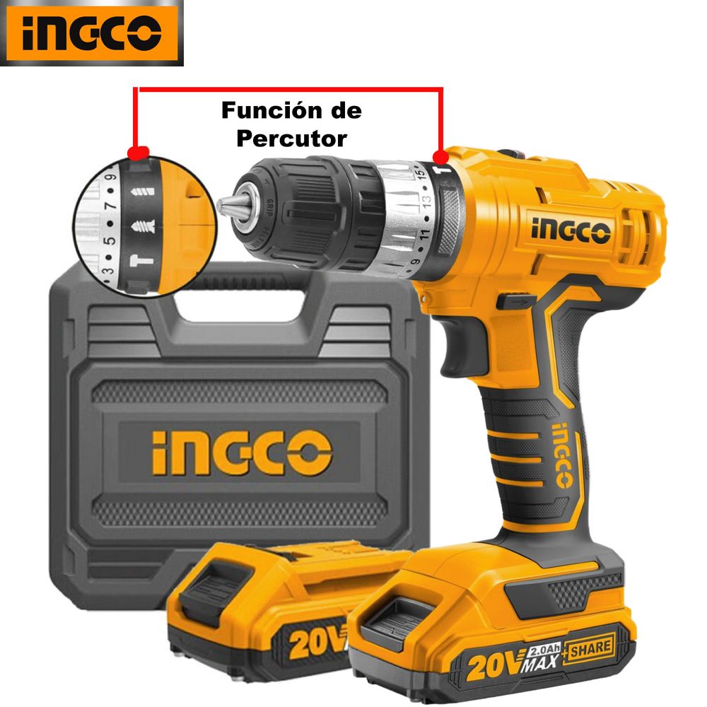 TALADRO ATORNILLADOR INALAMBRICO INGCO 20V 10MM (CDLI20012)