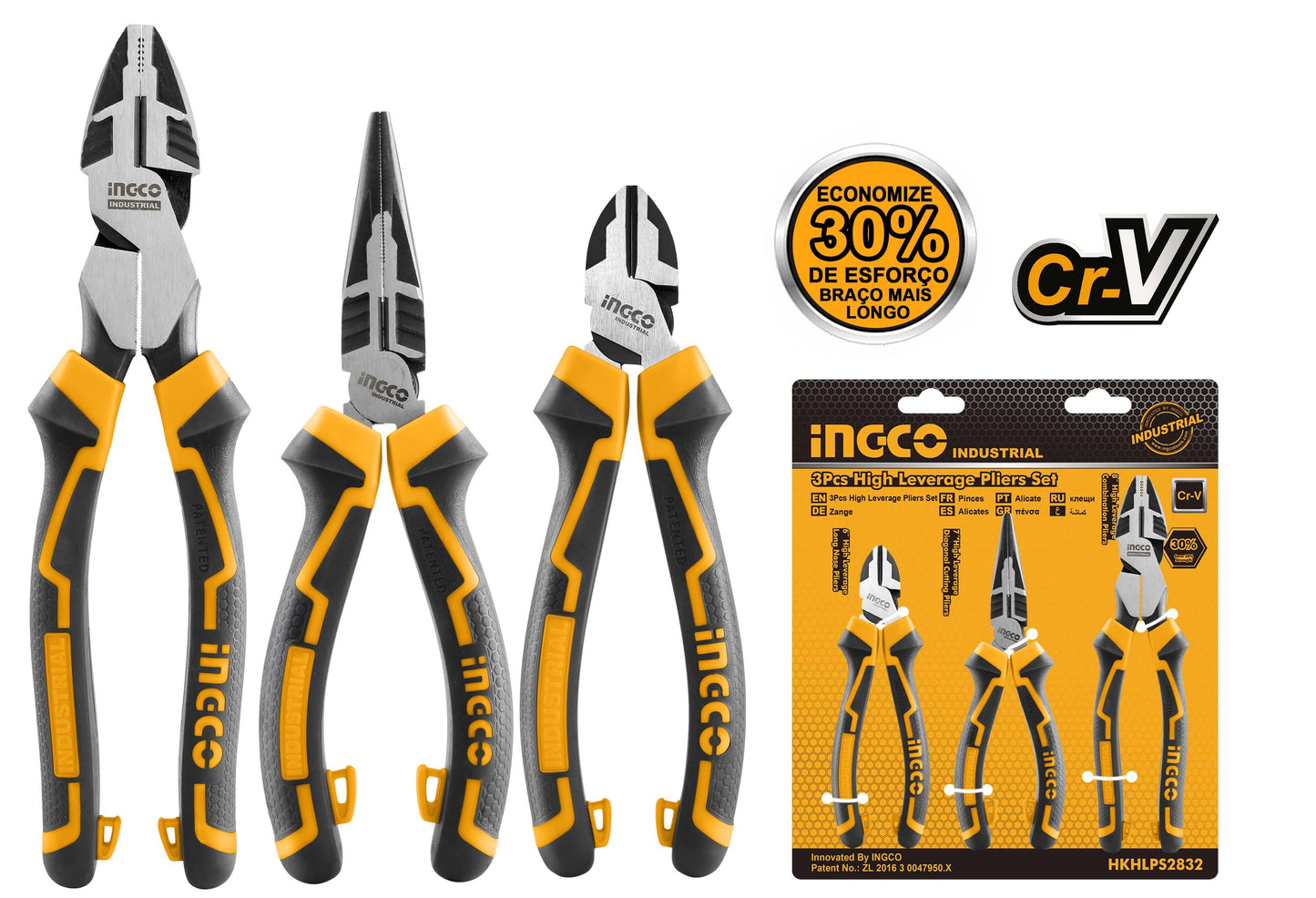SET DE ALICATES 3 PIEZAS ALTA RESISTENCIA INGCO 7´´- 8´´- 9.5´´ (HKHLPS2832)