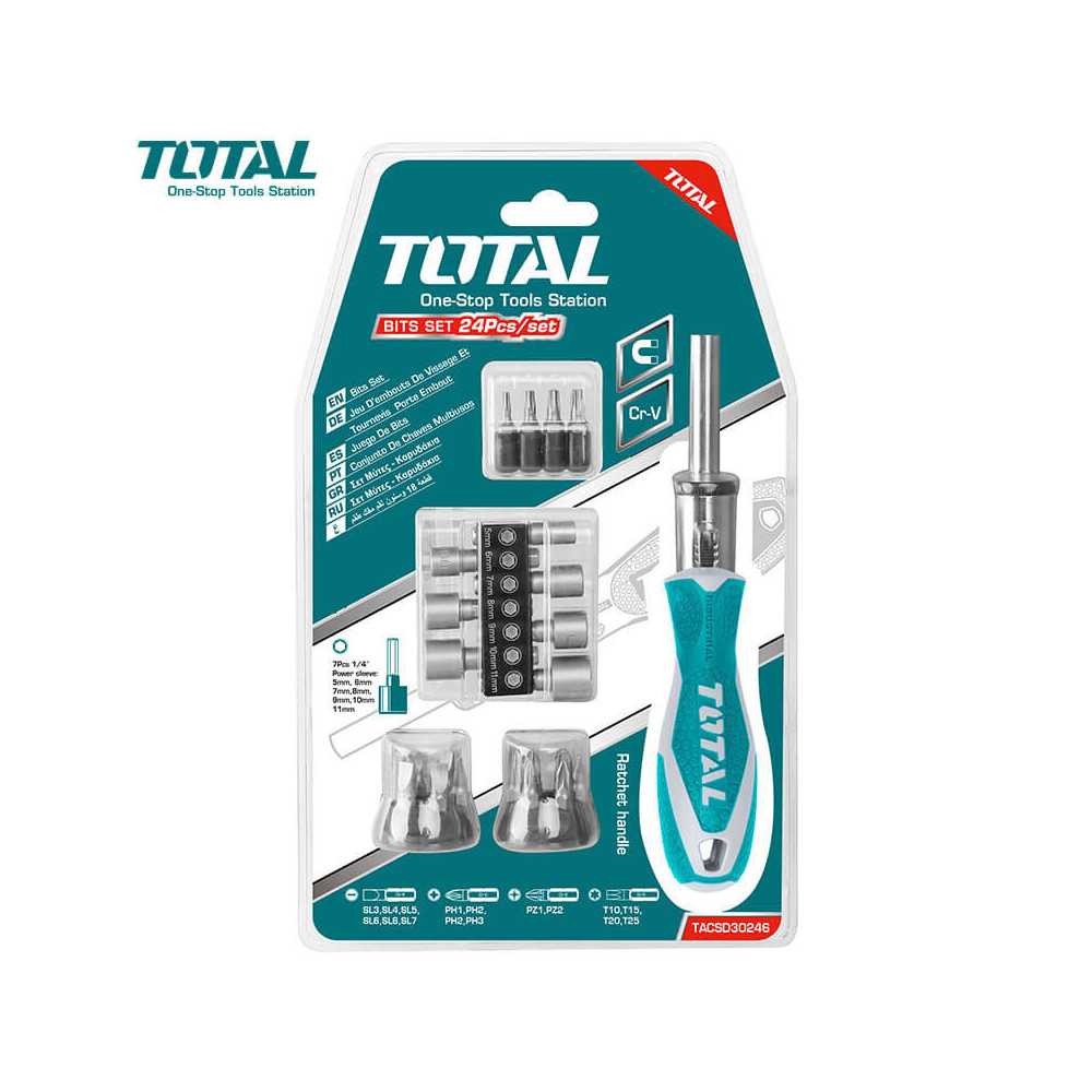 JUEGO DE DESTORNILLADOR Y DADO TOTAL 24 EN 1 PIEZAS (TACSD30246)