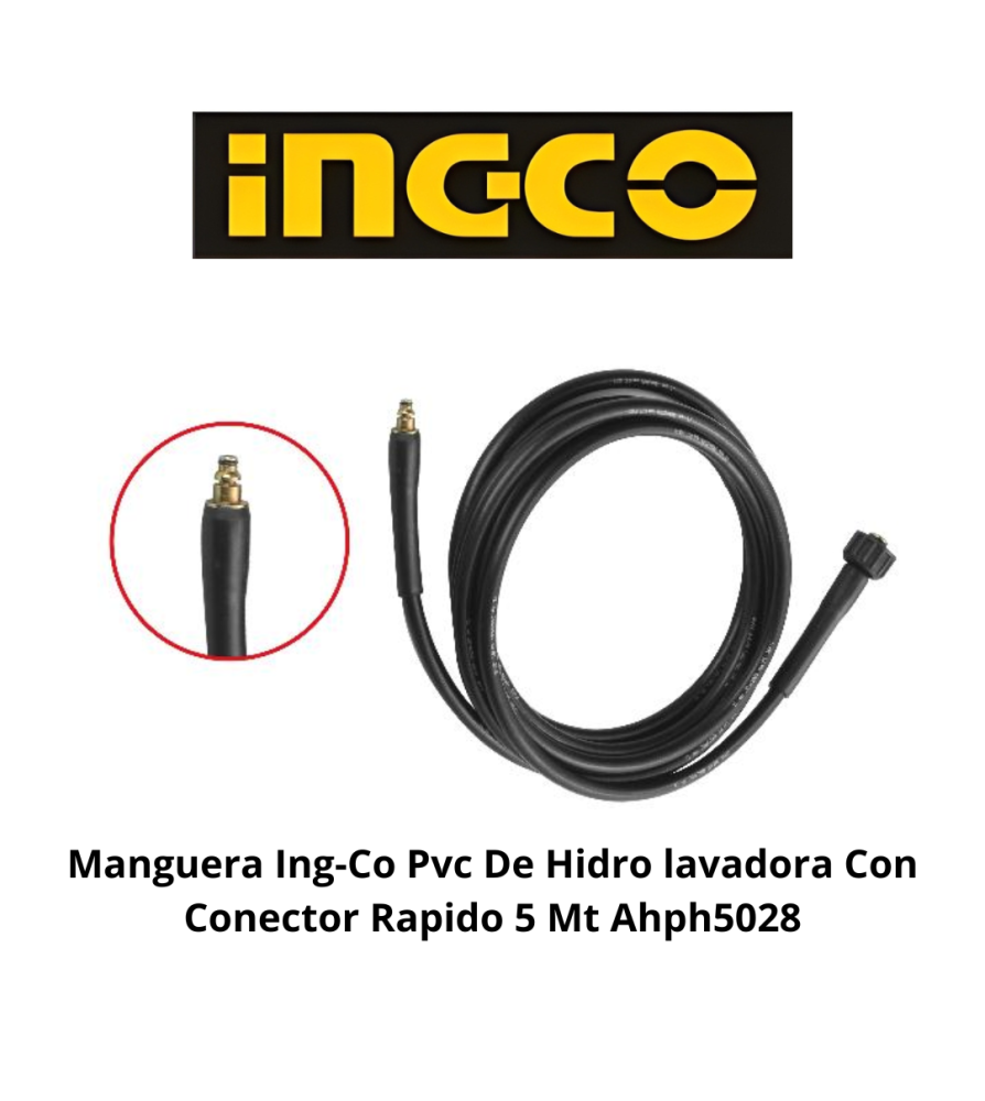 MANGUERA PVC DE HIDROLAVADORA CON CONECTOR RAPIDO 5M INGCO (AHPH5028)