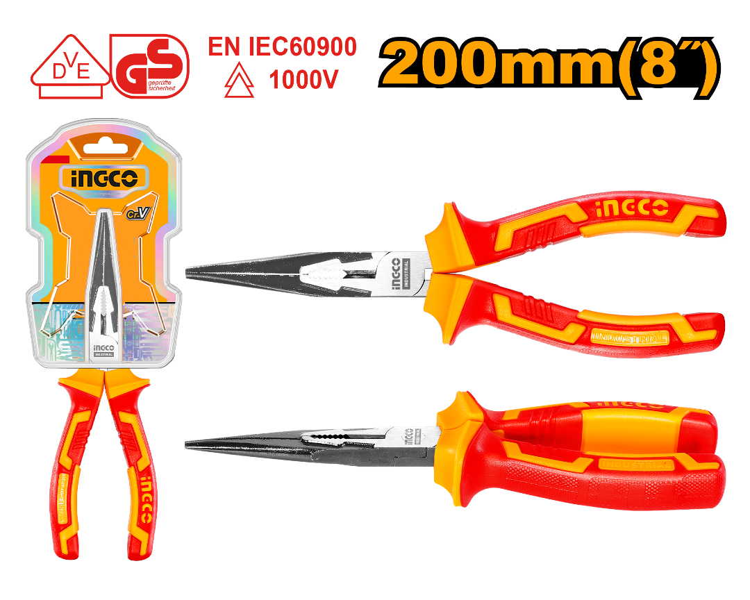 ALICATE DE PUNTA LARGA AISLADO VDE 200MM/8´´ INGCO (HILNP28208)