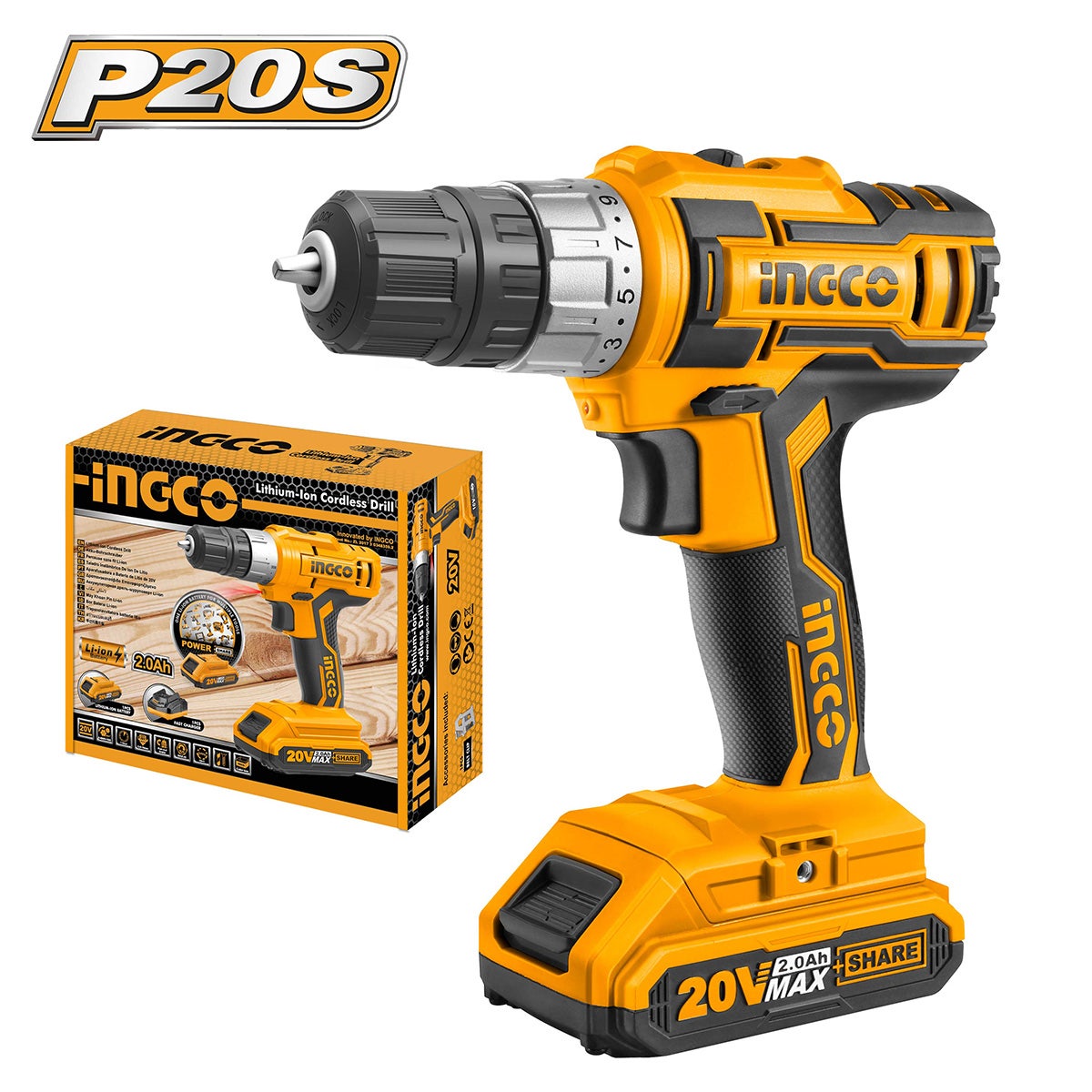 TALADRO ATORNILLADOR INALAMBRICO INGCO 20V 10MM 2AH (CDLI20024)