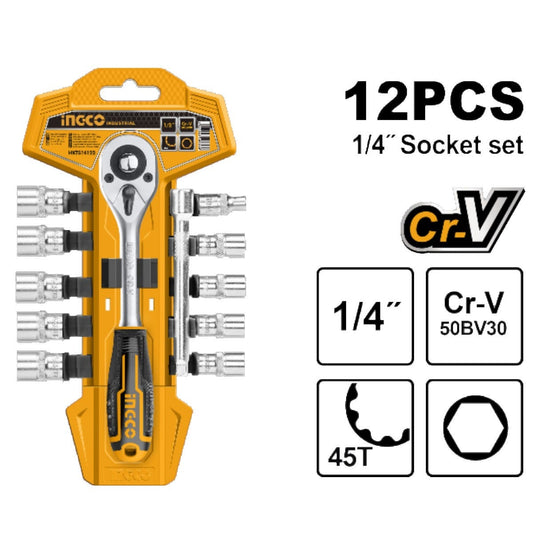 SET CHICHARRA Y DADOS 1/4´´ 12 PZAS. INGCO (HKTS14122)