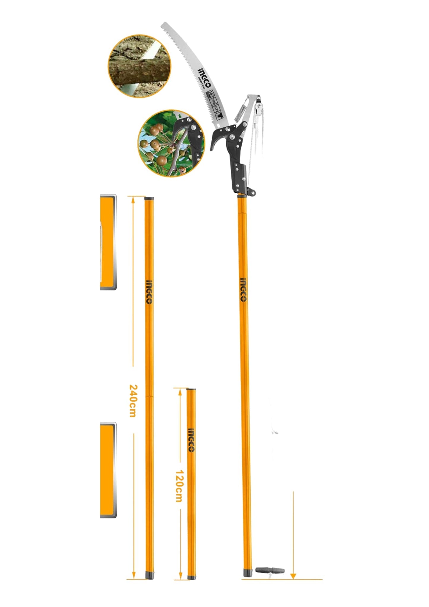 SERRUCHO DE PODA CURVO INDUSTRIAL CON PERTIGA 2,8M INGCO (HEPS25281)