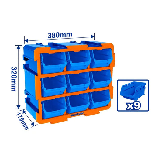 CONTENEDOR APILABLE PARA ALMACENAMIENTO 380X170X320MM 9 PIEZAS WADFOW (WTB8330)