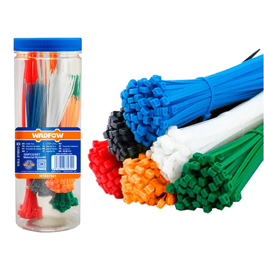 SET AMARRAS PLASTICA 2,5-3,6X100-200MM 200 PIEZAS 5 COLORES WADFOW (WTE85521)