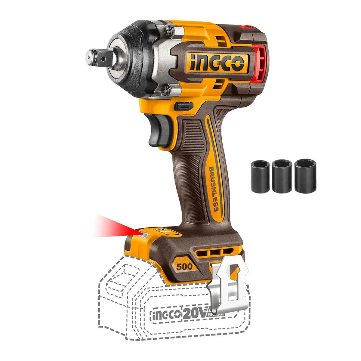 PISTOLA DE IMPACTO BRUSHLESS INALAMBRICA 20V 1/2´´ INGCO (CIWLI2001)