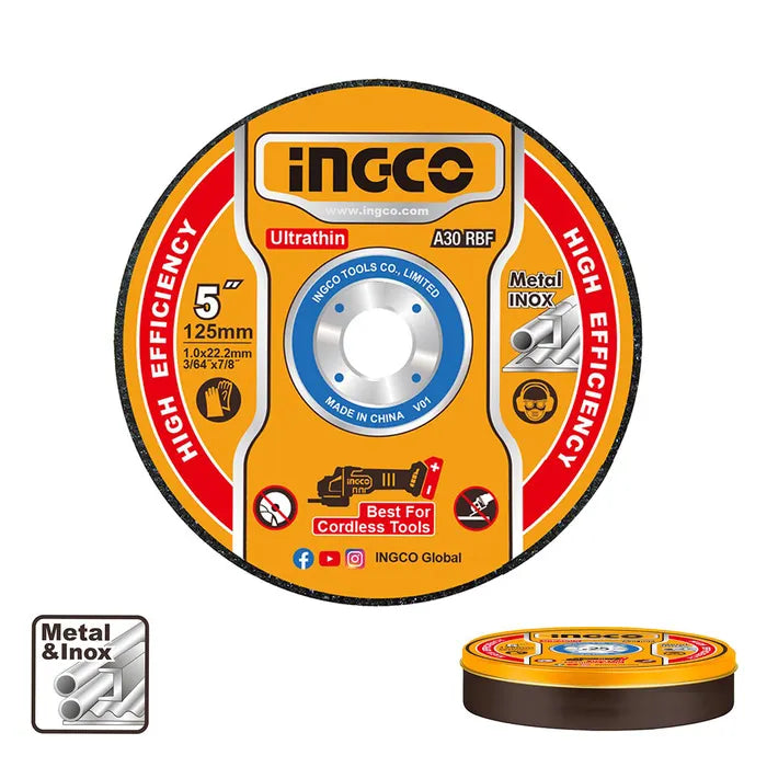 SET 25 PZS DISCO DE CORTE METAL/INOX INDUSTRIAL 125X1,0X22MM 5´´ INGCO (MCD1012525)