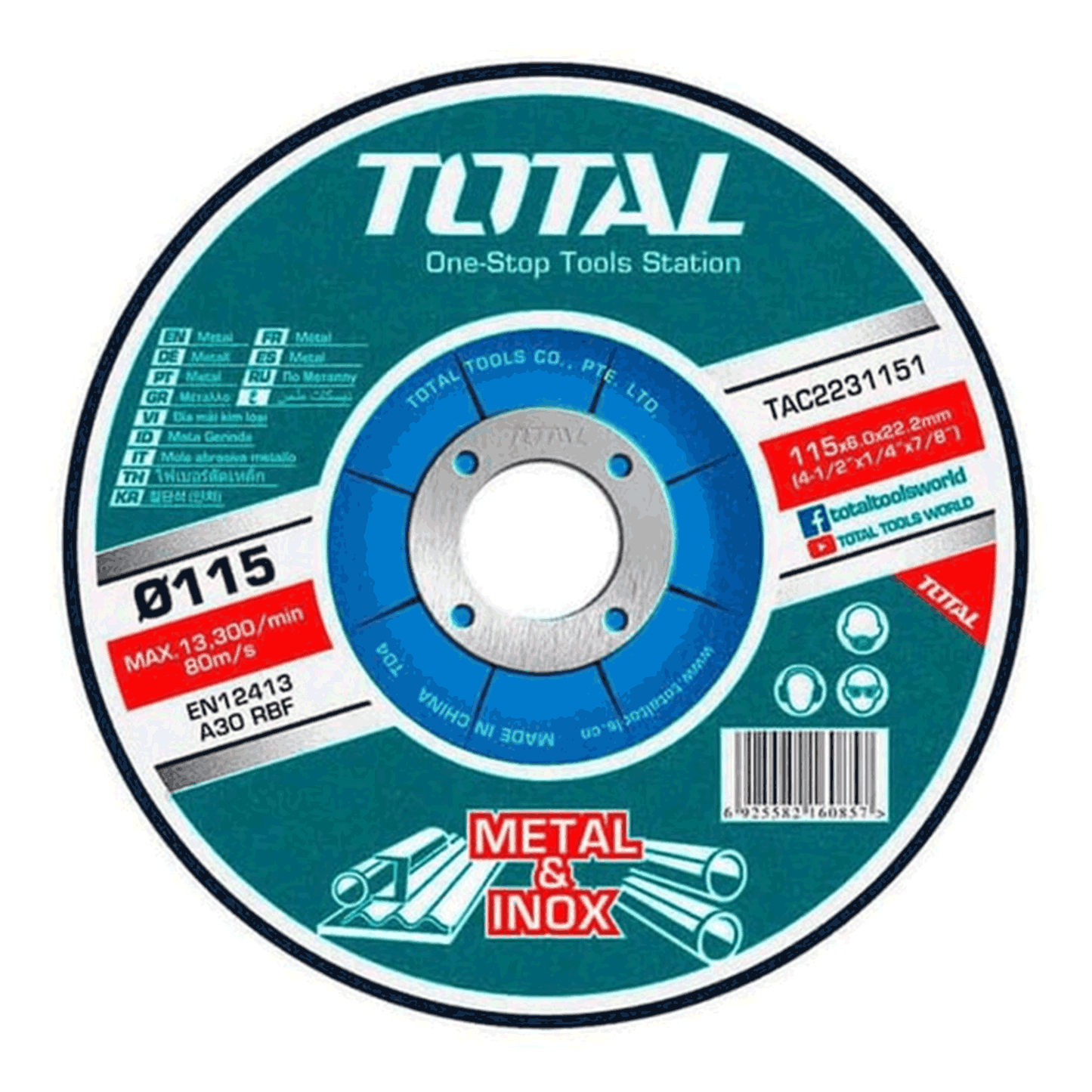 DISCO DE CORTE METAL TOTAL 4 1/2´´ X 1.6MM (TAC2211153)