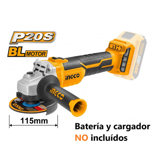 ESMERIL ANGULAR BL INALAMBRICO INDUSTRIAL 4 1/2´´ 20V/115MM INGCO (CAGLI211156)