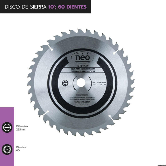 DISCO DE SIERRA NEO 10´´ 60 DIENTES MADERA (AS 7060 AW)