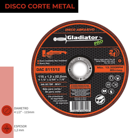 DISCO DE CORTE GLADIATOR 4 1/2´´ ACERO (DAC 811512)