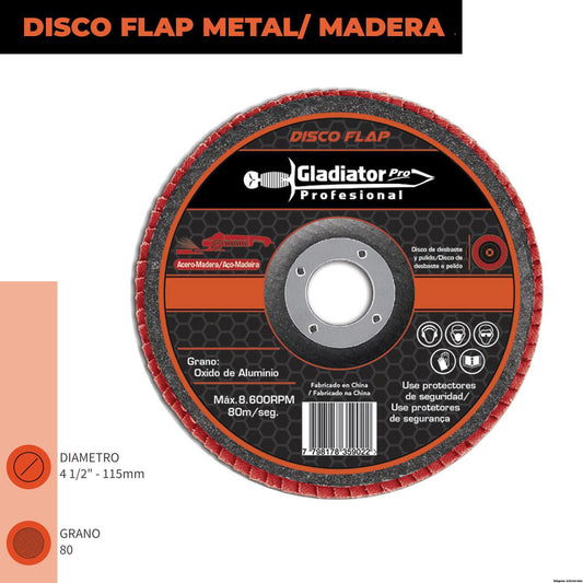 DISCO FLAP GLADIATOR 4 1/2´´ ACERO Y MADERA GR 80 (DFA 811580)