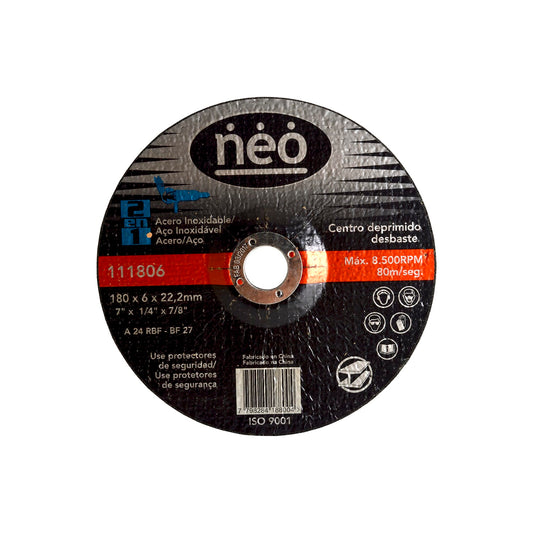 DISCO DE DESBASTE NEO 7´´ X 7/8´´ ACERO Y ACERO INOX (111806)