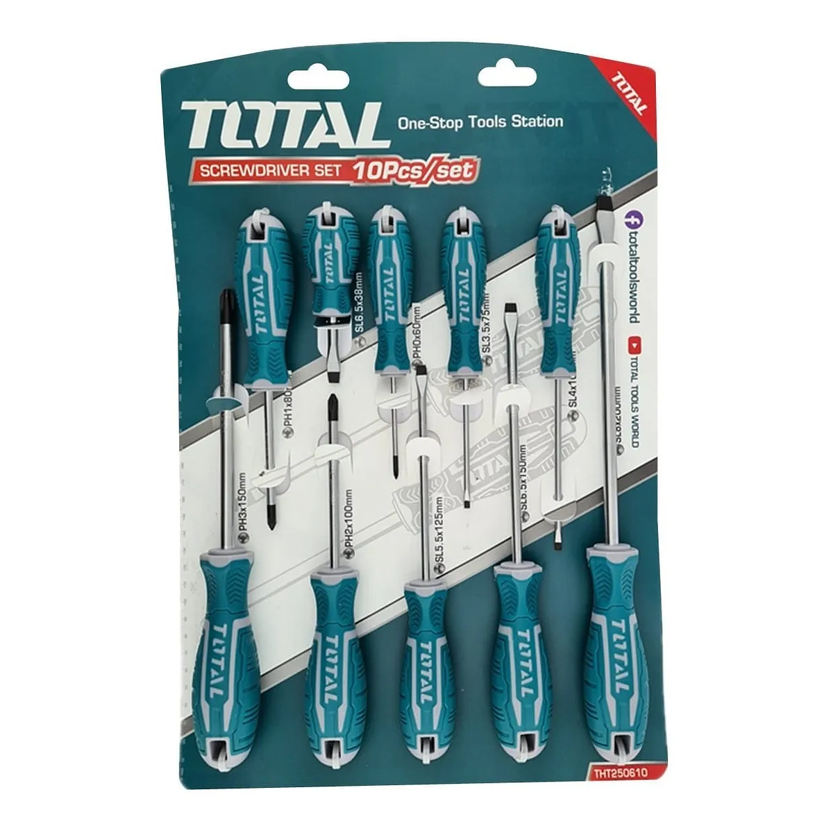 JUEGO DE DESATORNILLADOR TOTAL 10 PIEZAS INDUSTRIAL (THT250610)