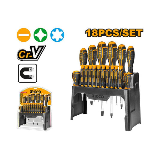 SET DE DESTORNILLADORES PUNTA Y DADO 18 PIEZAS INGCO (HKSDB0188)