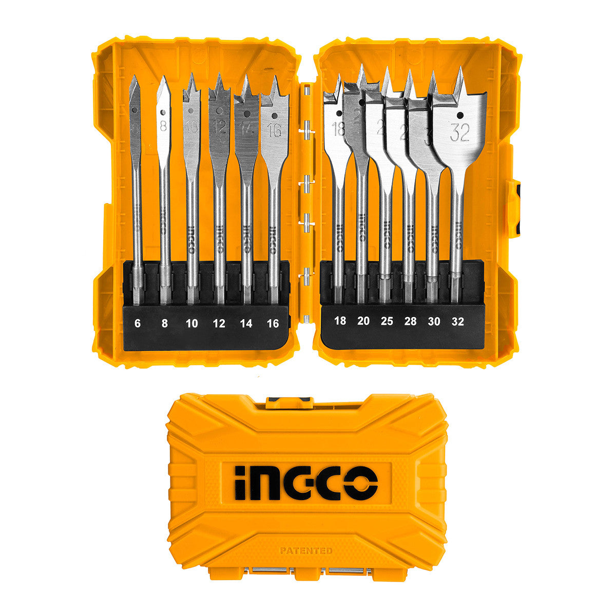 SET DE BROCAS PLANAS PARA MADERA INDUSTRIAL 12 PZAS 6-32MM INGCO (AKDL1201)