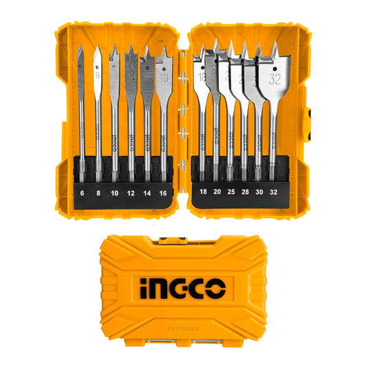 SET DE BROCAS PLANAS PARA MADERA INDUSTRIAL 12 PZAS 6-32MM INGCO (AKDL1201)