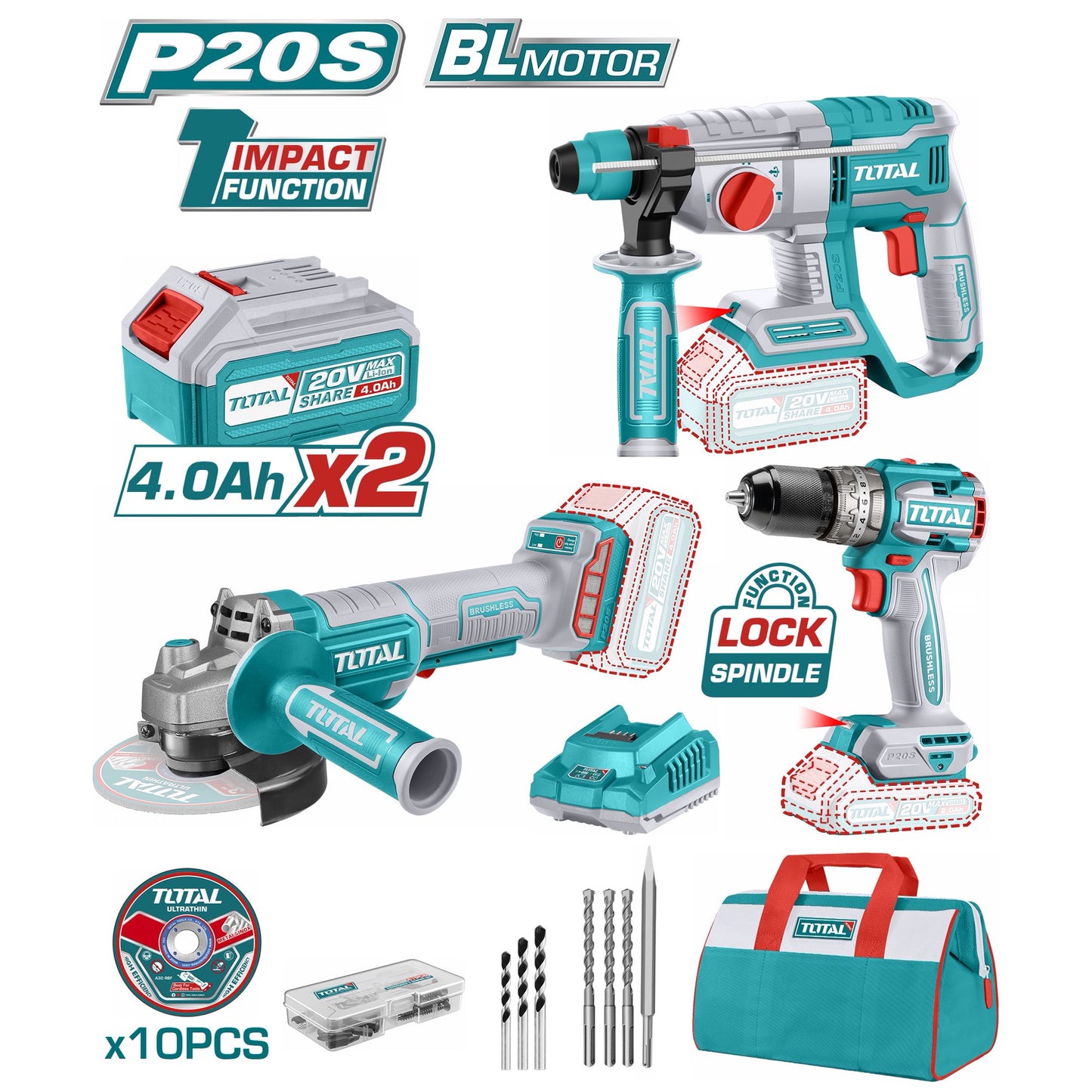 COMBO BRUSHLESS ST 20V TALADRO + ESMERIL 3''+2BAT+CARG   (TCKLI20278)