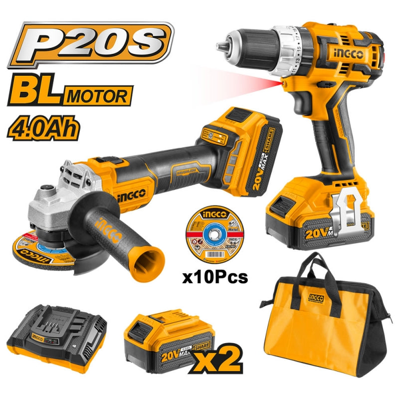 COMBO INAL. INGCO TALADRO 20V+ESMERIL ANGULAR 20V(CKLI2009)