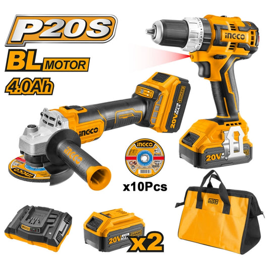 COMBO INAL. INGCO TALADRO 20V+ESMERIL ANGULAR 20V(CKLI2009)