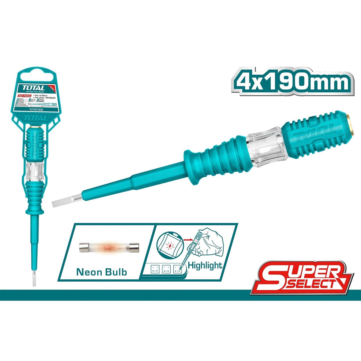 DESTORNILLADOR TEST ELECTRICO TOTAL 100 A 500V (THT291908)