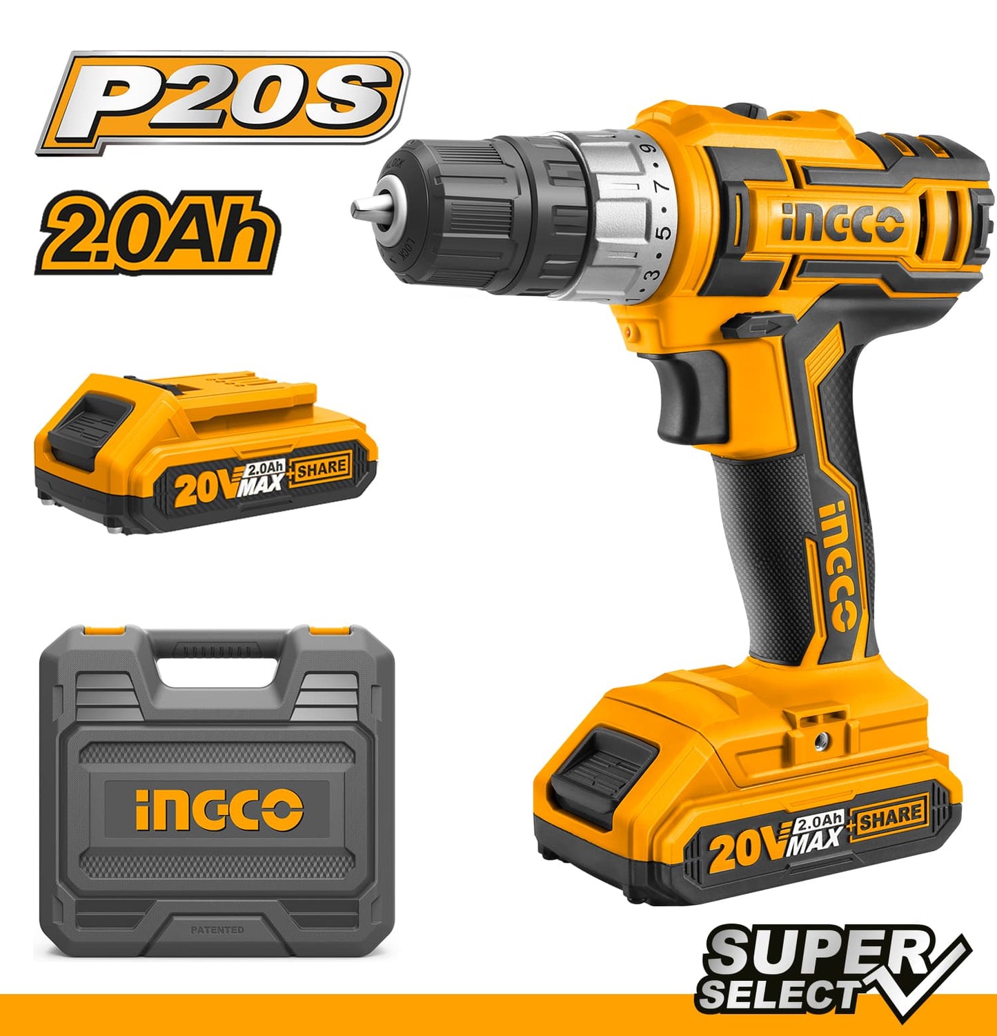 TALADRO INALAMBRICO 20V 0.8-10MM INGCO (CDLI20021)