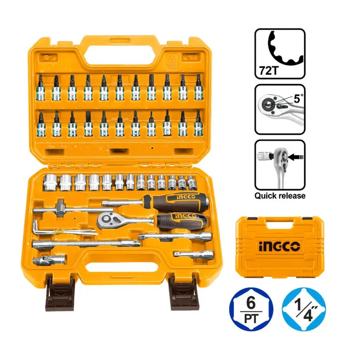 SET DADOS Y CHICHARRA INDUSTRIAL 46 PIEZAS 1/4´´ INGCO (HKTS14462)