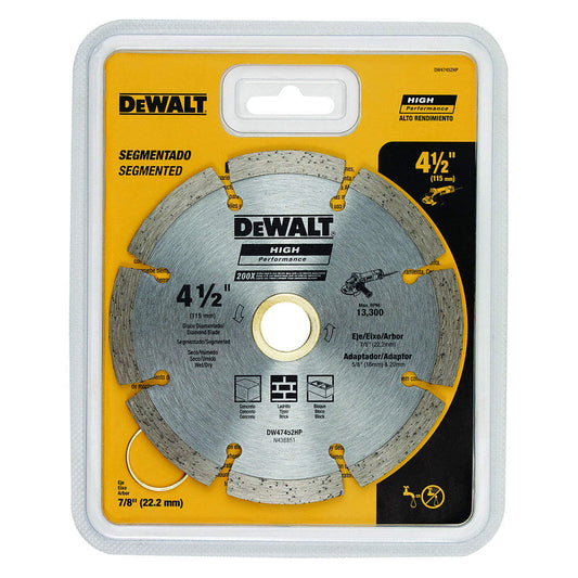 DISCO DIAMANTADO SEGMENTADO DEWALT 4 1/2´´ X 7/8´´ CONCRETO (DW47452HP)