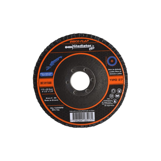 DISCO FLAP GLADIATOR 4 1/2´´ X 7/8´´ ACERO Y ACERO INOXIDABLE (DFZ 811540)