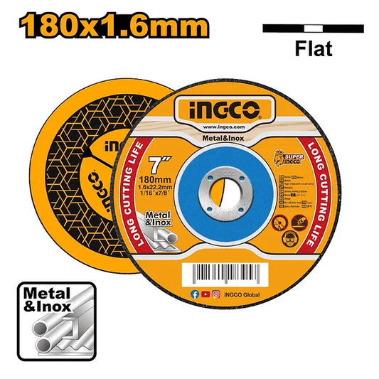 DISCO DE CORTE PARA METAL E INOX  180X1, 6X22MM 7 " INGCO (MCD161801)