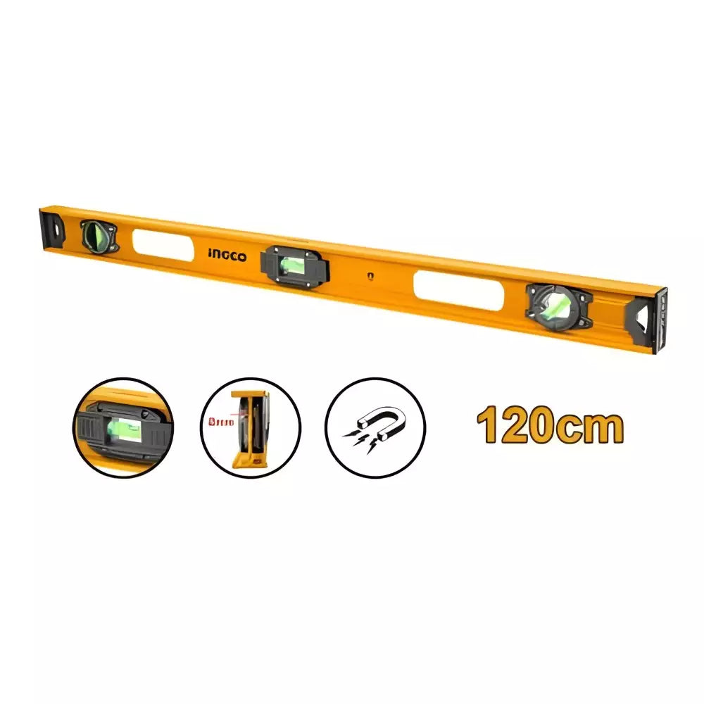 NIVEL DE 3 BURBUJAS 120CM INGCO CON IMAN (HSL28120)