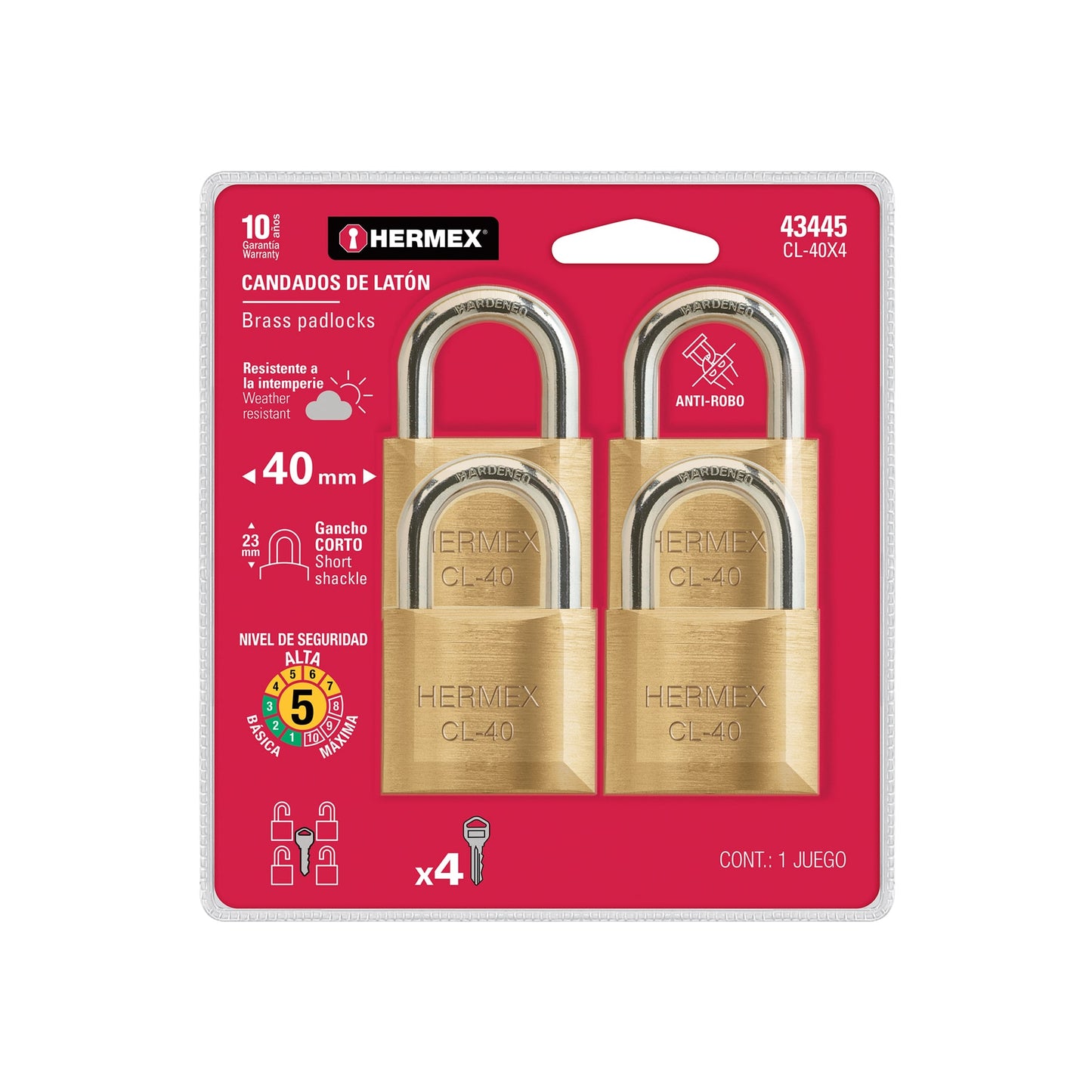 CANDADO AMAESTRADO TRUPER JGO. 4 PZAS (CL-40X4)