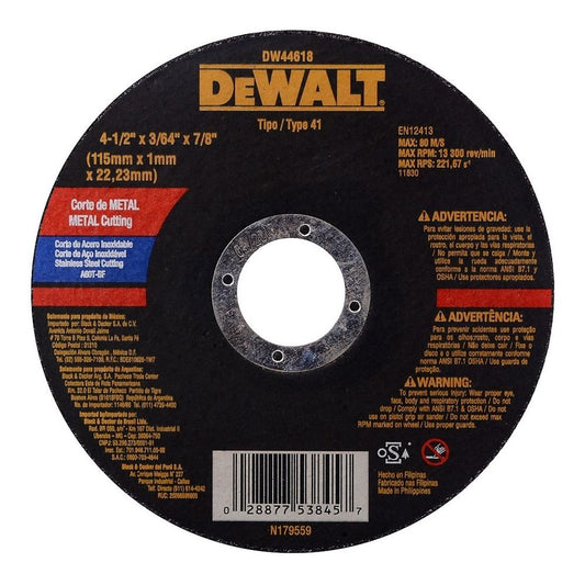 DISCO DE CORTE METAL DEWALT 4 1/2´´ X 7/8´´ (DW44618)