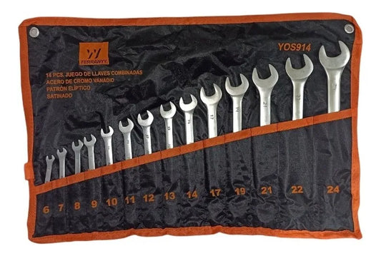 SET 14 PCS LLAVE COMBINADA MET CR-V SATIN FERRAWYY   (YOS914)