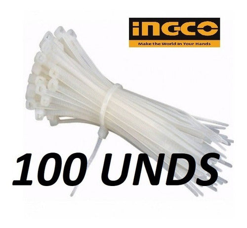 PACK 100 AMARRAS PLASTICAS BLANCAS DE 200X3.6MM INGCO (HCT2001)